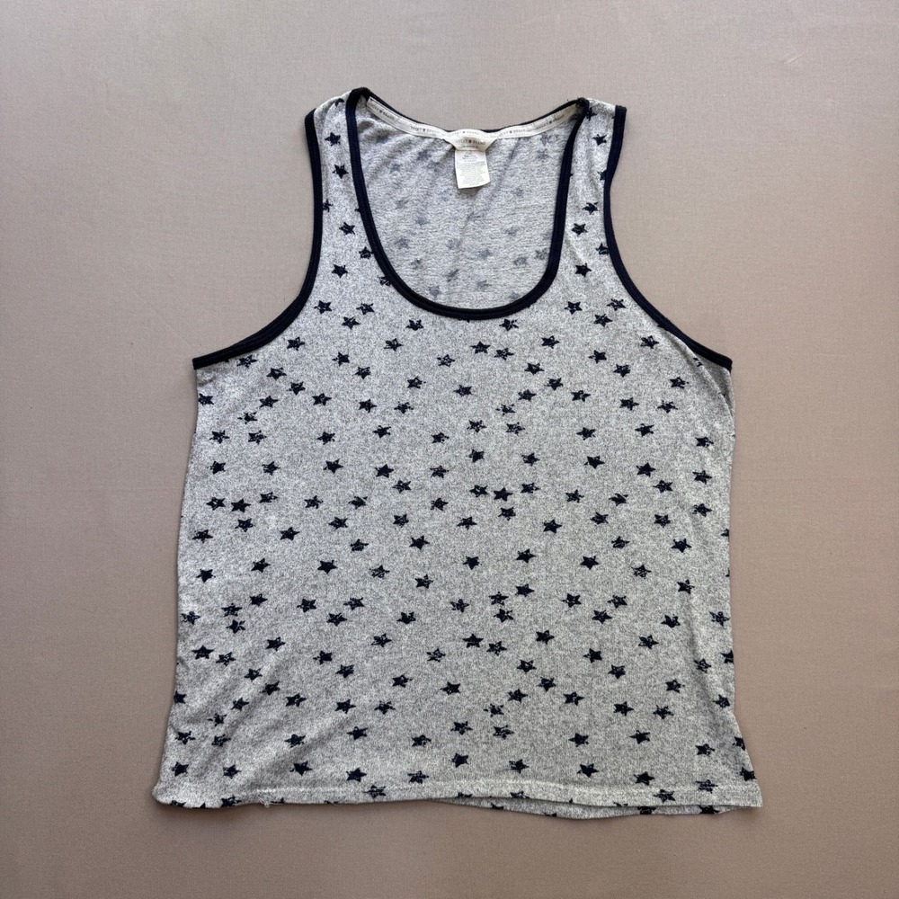 Lucky Brand Womens Star Print Tank Top Gray Navy Blue Scoop Neck Size Large